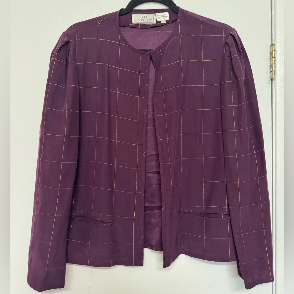 Soo Yung Lee Checkered Women's Jacket with Gold Grid Print SILK